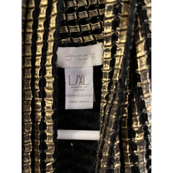 Chicos Open Front Cardigan Jacket Top Shirt Metallic Gold Black L/XL - Picture 2 of 4
